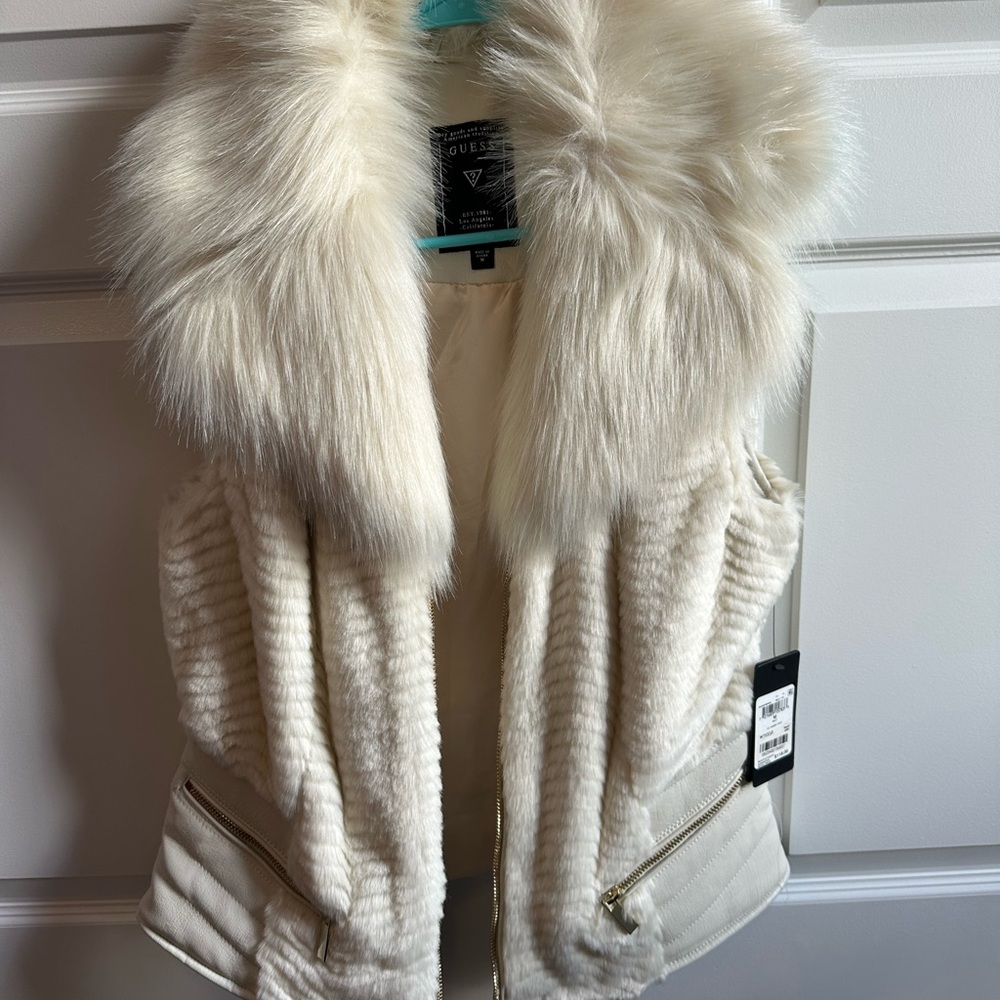 Guess Faux Fur Vest with Zipper Pockets